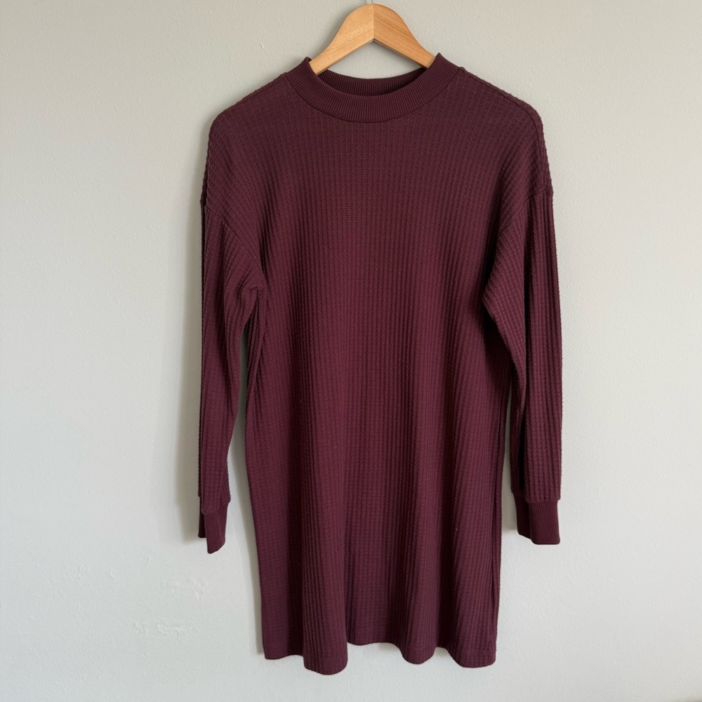 American Eagle Maroon Waffle Knit Sweater Dress